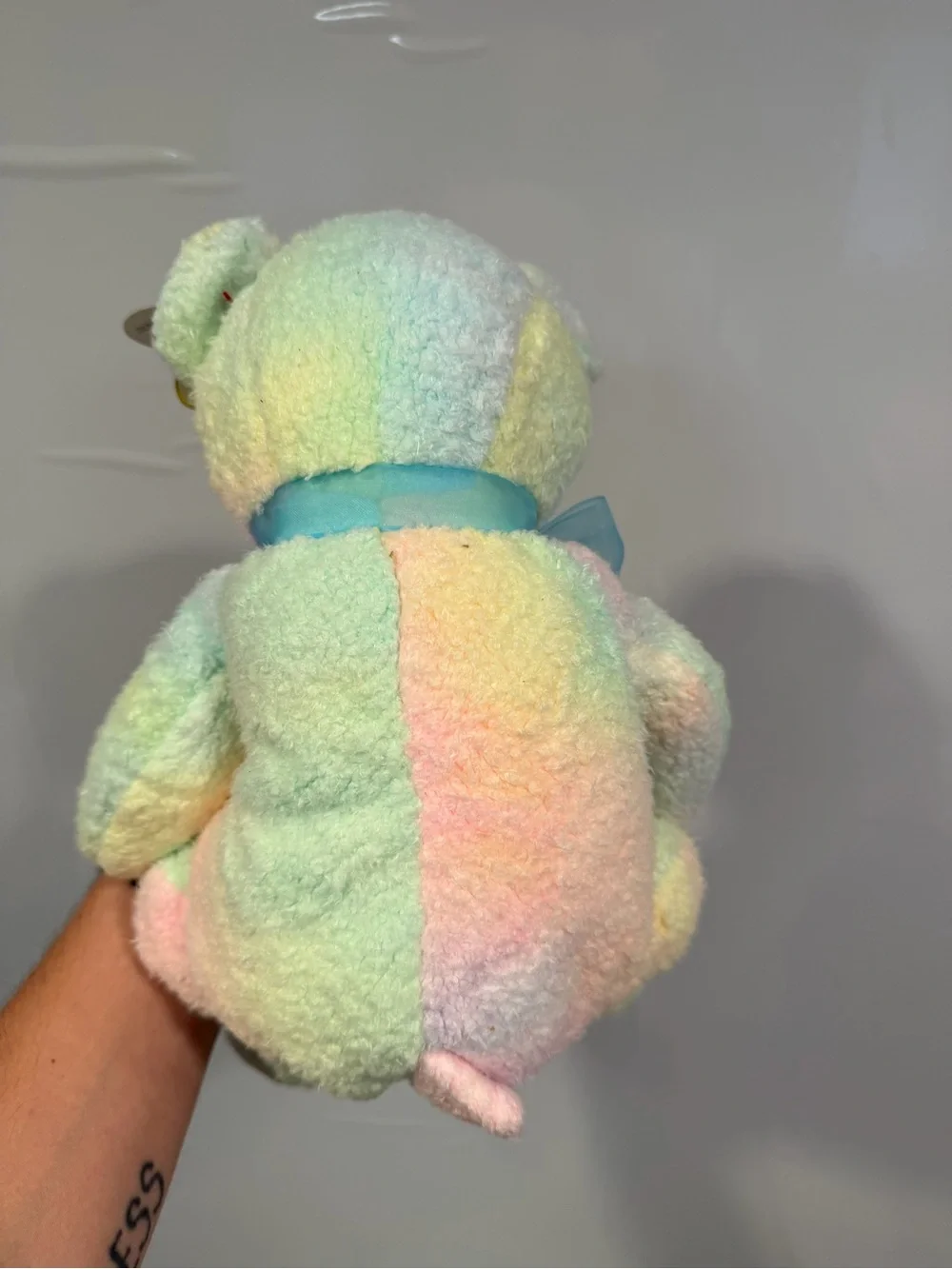 TY Beanie Babies Mellow Pastel Rainbow Teddy Bear with Blue Bow